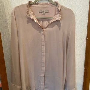 Ann Taylor LOFT Blush Ruffle Long Sleeve Blouse